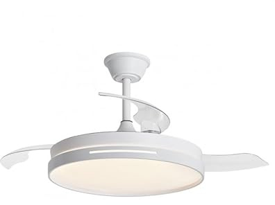 Casa Shop Ventilador techo con luz 55W Ventilador Invisible Ultra Silencioso con Mando a Distancia y Palas Retráctiles Interiores Plafón lluminación función verano-invierno (Blanco Perla)