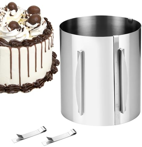 Erhöhter Tortenring Hoch 20 CM, Edelstahl Tortenring Verstellbar, Verstellbarer Durchmesser 16 bis 30 cm, mit Skala und 2 Befestigungsclip, Backring eignet sich zum Backen und Schichten von Kuchen