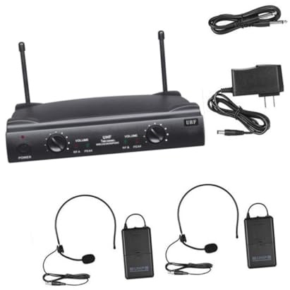 Yardwe Micrófono Inalámbrico de Dos Canales UHF Transmisores de Cuerpo Micrófonos de Diadema Receptor UHF para Karaoke Casa o Ktv