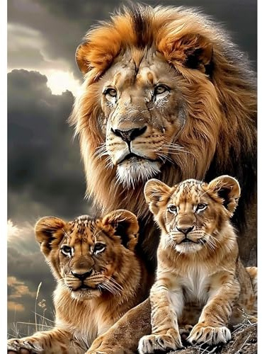 NEWENMO 5D Majestätischer Löwenfamilie Diamond Painting Full Drill,Wild Tiere Diamant Painting Bilder 30x40cm,Diamant Malerei Erwachsene Set,Diamond-Painting Kit,für Schlafzimmer Wohndekoration | DIY Kristall Stickerei Handwerk mit majestätischer Löwenfamilie, Tier Diamant Malerei, Diamant Kunst, Home Wanddekoration