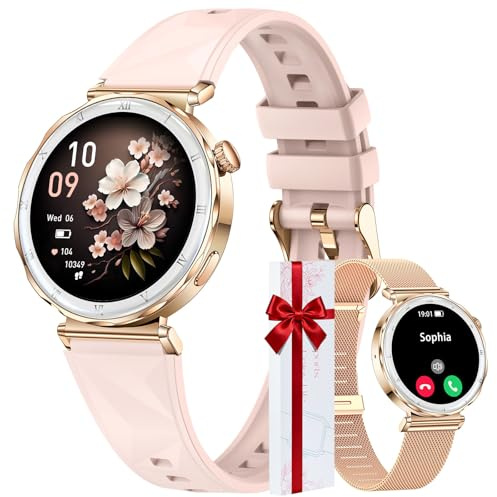 CIVO Smartwatch Damen Fitness Uhren: Schrittzähler Fitnessuhr Sport mit Telefonfunktion - Tracker Smart Watch Rund Rosegold Kompatibel Android iOS
