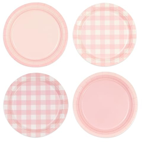 EVYIENEN Lot de 48 assiettes jetables en carton rose de 17,8 cm pour fête prénatale, mariage, anniversaire