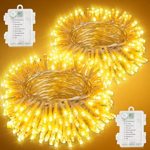 Electight Lichterkette Batterie Außen, 2x10M 200 LED, mit Timer & 8 Modi | Wasserdicht Lichterkette Outdoor Batterie, Weihnachtsbeleuchtung für Außen Innen Garten, Balkon, Weihnachten,Halloween,Party