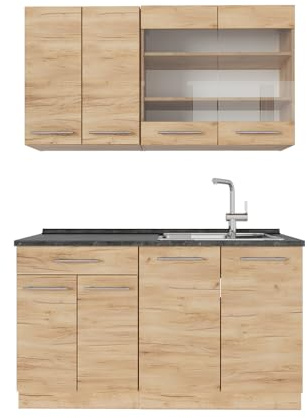 Vicco Singleküche Fame-Line, Goldkraft Eiche, 140 cm, AP Anthrazit