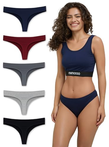 mimosso Damen Tanga aus Bio-Baumwolle 5er Pack – String Damen Klassisches Design – Angenehmes Tragegefühl ohne Einschneiden – Unsichtbare Unterwäsche für den Alltag - Mehrfarbig