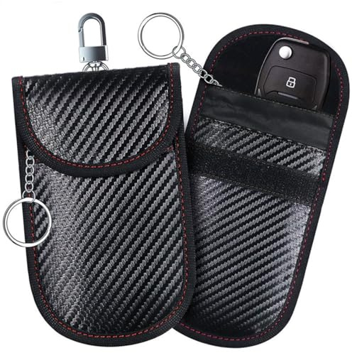 Lot de 2 Pochette Etui Anti RFID cle Voiture,Pochettes Blocage Signal pour Clé Voiture en Fibre de Carbone,Petit Faraday Pouch Bag, Pochettes Blocage Signal RFID pour Clé Voiture