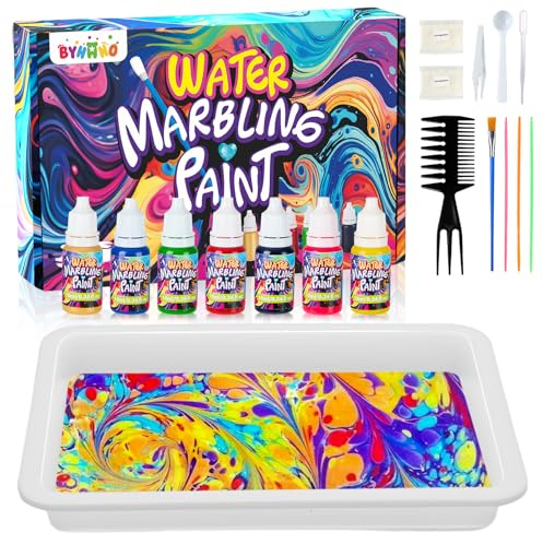 BYHANO Water Marbling-set för barn 6–12, pysselset med 7 färger och instruktioner, kreativ STEM-leksak för att främja kreativitet och finmotorik, populär gåva för pojkar och flickor