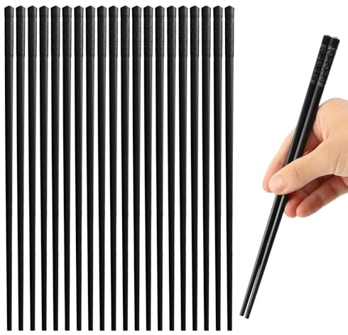 Fiberglass Chopsticks, 10 Pairs Reusable Chinese Chop Sticks with Sakura Patterns, Non-Slip Set for Sushi Noodles Rice，Dishwasher-Safe. (Black )