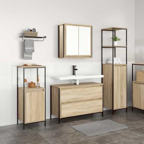 KTHLBRH Set di 3 armadi da bagno in legno e metallo con finitura opaca, design moderno per riporre asciugamani e prodotti da toeletta, struttura solida e porte