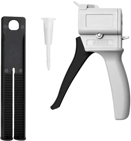Pistola Dispensadora de Pegamento Epóxico de Doble Cartucho 50 ml, Relación de Mezcla 1:1, AB Epoxi Pistola para Adhesivos de Dos Componentes, Diseño Ergonómico con Mango Extensible