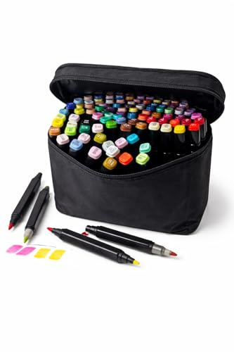GX GARGIX Set di 80 Pennarelli Professionali a Doppia Punta – Colori Vivaci Numerati con Custodia Porta Pennarelli – Ideali per Disegno, Illustrazione, Manga e Design (Multicolore, SET 80 PEZZI)