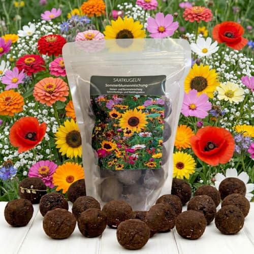 Saatkugeln Sommerblumen 20 Stück | Blumensamen Mischung für Bienen & Schmetterlinge | Bienenfreundliche Blumensamen für Garten & Balkon | Blumenmurmeln Saatbomben | Samenbomben | Seedbombs | Seedballs
