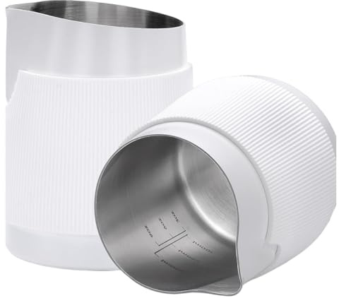 Milk Frothing Pitcher, Tazza da caffè Latte Art in acciaio inossidabile con bocca appuntita e angolata con scala e schiuma di latte antiscottatura(White)