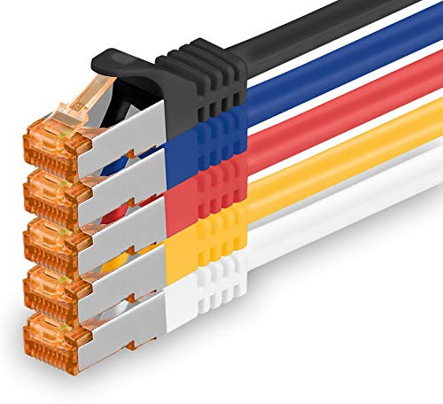 0,25 m - Cat.7 nätverkskabel 5-färg 03-5 stycken Gigabit Ethernet LAN-kabel 10000 Mbit s patchkabel Cat7-kabel S FTP PIMF-skärmning LSZH Cat.7 raw-kabel Rj45-kontakt Cat 6a - 5 x 0,25 meter
