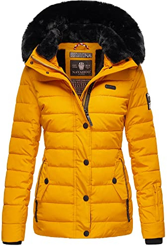 Navahoo Damen warme Winter Steppjacke mit abnehmbarer Kunstfell-Kapuze Milianaa XS-3XL