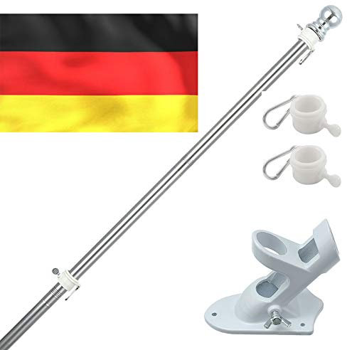 HORSE SECRET Fahnenmast aus Aluminium mit 180cm Fahnenmasthalter aus Edelstahl, Edelstahl Fahnenstange kit mit Drehbaren Ringen, inkl 150 * 90cm Deutschlandfahne