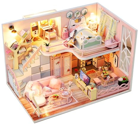 CUTEROOM DIY Miniatur Puppenhaus Kit, Modernes Holz Spielhaus mit Möbeln und Musik, Miniatur Haus, Kreative Raumideen für Erwachsene, Zauberhaus, DIY-Bausätze