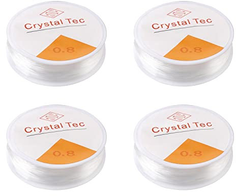 4 Pcs 0.8mm Clear Elastic Cord, Stretchy Bead Cord Crystal String for Jewelry Necklace & Bracelet Making