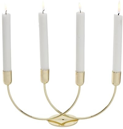 4 flammiger goldfarbener Kerzenständer, Höhe 14 cm mit 30 cm Breite, Modell FUNGO Gold, Kerzenhalter, Kerzenleuchter, Fester Stand, Eisen pulverbeschichtet, hoher Neidfaktor
