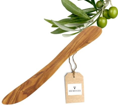 HOFMEISTER® Couteau à beurre en bois d'olivier, grain accrocheur, couteau à petit-déjeuner, robuste, durable, unique, idéal pour étaler le beurre et la pâte à tartiner, 20 x 3 x 0,7 cm (1 pièce)