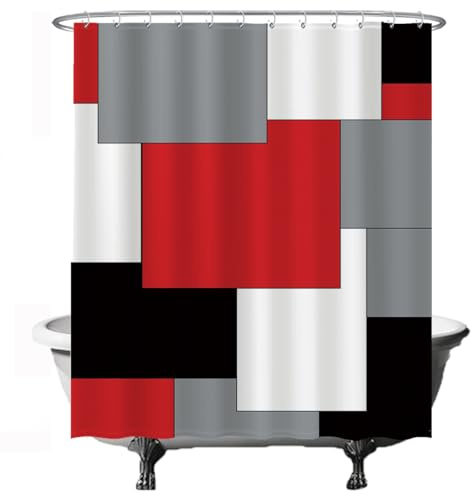 Ulticool - Duschvorhang - Rechteckig Quadratisch - 180x200cm - Badvorhang - Waschbar - Anti-Schimmel - mit 12 Duschvorhangringen Weiß - Rot Grau Schwarz