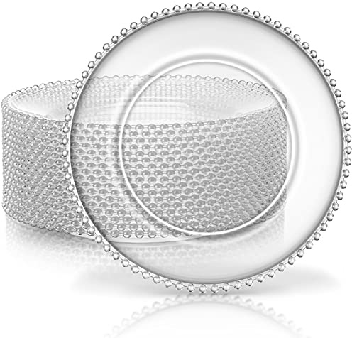 Zopeal 18 PCS Clear Charger Plates with Beaded Rim 13 Inch Plastic Round Charger Plates Bulk for Dinner Home Kitchen Wedding Party Tabletop (Clear)