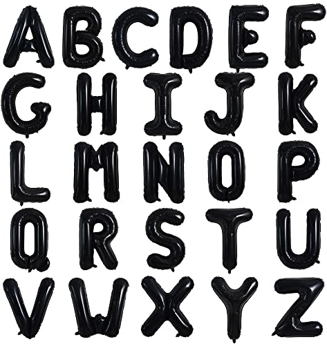 TONIFUL 52 Pieces 16 Inch Black Letter A-Z Balloons,Custom Phrase Mylar Foil Alphabet Letter DIY Personalized Phrase Banner for Birthday Anniversary Celebration Graduation Party Halloween New Year