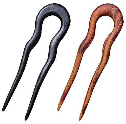 CHOISBEING Wooden Hair Sticks for Women, 2 Pack U Shape Hair Forks for Long Hair, Handmade French Hairpin, Rosewood & Ebony Hair Accessories