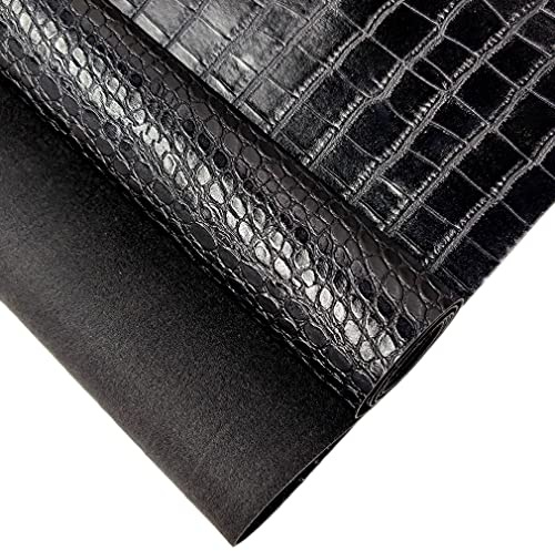 XHT Krokodilleder-Imitat, 30 x 135 cm 3D-Krokodil-Kunstleder, PU Kunstleder Stoff Blatt für DIY Handwerk (Schwarz)
