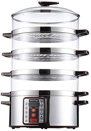 OQHAIR Vaporera de Verduras Olla arrocera Aparato de Vapor eléctrico Vaporera de Alimentos Vaporera de Verduras Apilable de 4 Niveles Apagado automático Calentamiento rápido Vaporera eléc