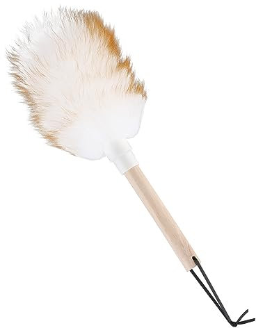 Lambswool Duster Solid Wooden Handle Lamb Wool Duster Feather Dusters for Cleaning Ceiling Fan Window Blinds Furniture Figurines Car, 13 In