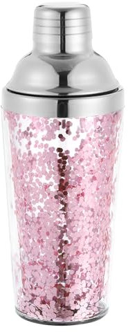 sourcing map 16OZ(450ml) Plástico Cóctel Coctelera con Colador, Inoxidable Acero Superior Cóctel Coctelera Botella Vino Mezclador para Bar Fiesta Casa Vino Coctelera Bar, Rosa