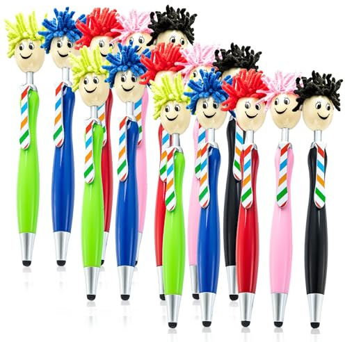 TOATELU 15 Stück Lustige Kugelschreiber: Microfaser Bildschirmreiniger Stifte mit Mop Topper, Kugelschreiber Personalisiert, 3-in-1 Stylus für Kinder Erwachsene