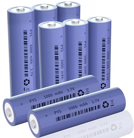 3.7 Volt Rechargeable Battery, REACELL 3000mAh Rechargeable Battery, Button Top NiMH High Power Long Lasting for Headlamp, LED Flashlight, Solar Light, Electronic Devices etc (8 Pack+Box)