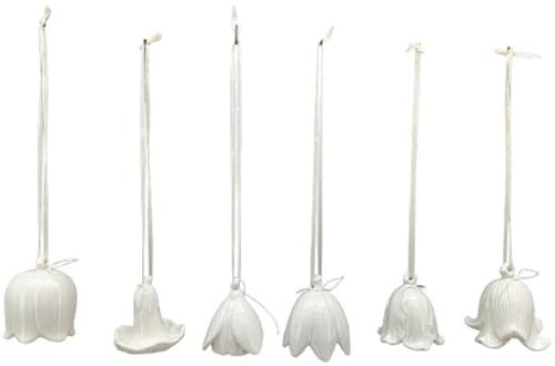 ETC Frühlingshafte Dekorative Blüten-Anhänger Glocken-Blumen-Anhänger Porzellan Weiß Rosa Verschiedene Größen Je Im 6-er Set Oster-Deko