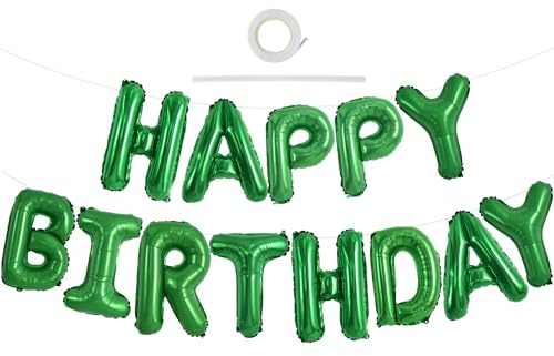 TONIFUL Grün Happy Birthday Ballon Girlande，16 Zoll Grün Folie Happy Birthday Folienballon Luftballon Geburtstagsballon Banner Helium Ballon für Geburtstag Party, Geburtstagsbanner