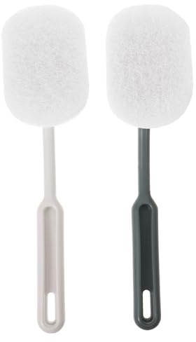 Beatifufu Toilet Cleaning Brush 2pcs with Long Ergonomic Handle and Replaceable Heads for Bathtub and Floor Hanging Storage, White, 37.5x6.5cm