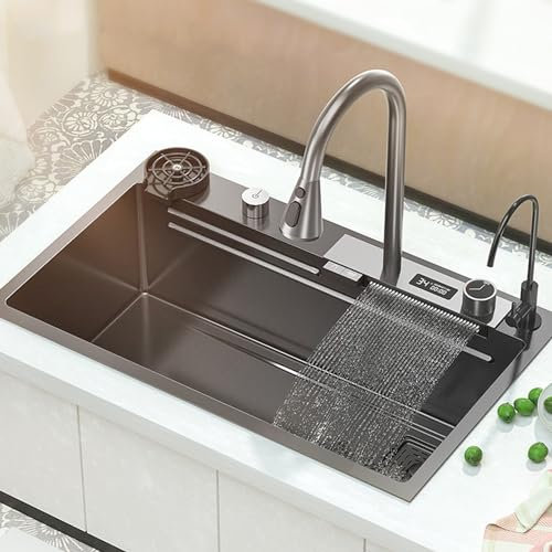 Fregadero Bajo Encimera Fregadero Cocina 1 Seno con Escurridor, Fregadero Multifuncional con Grifo Extraíble y Otros Accesorios 750 * 460Mm