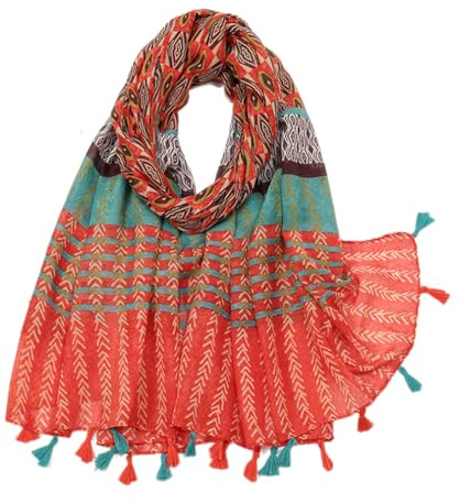 Yeieeo Red Scarf for Women Lightweight Floral Wheat Style Scarf Fall Winter Fashion Fringed Shawl（Floral 37）