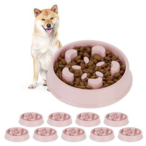 Relaxdays 2 x Anti Schling Napf, Futternapf für Hunde, Volumen: 600 ml, für langsames Fressen, Hundenapf spülmaschinenfest, rosa