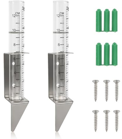 NQEUEPN 2 Pièces de Pluviomètres d'Extérieur, Pluviomètre en Verre d'une Capacité de 5 Pouces avec Support 2 en 1 Piquet de Pluviomètre pour Pelouses de Jardin Mesure Précise de la Pluie