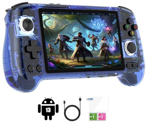 RG556 Retro Handheld Game Consoles No Card Android 13 System 5.48-inch AMOLED Screen Unisoc T820 Processor, Retro Gaming Console 5500mAh Battery Lasting 8 Hours (Blue T)