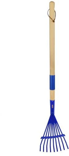 Xifando Kids Leaf Rake-Small Wooden Handle Leaf Rake with Metal Tines, 27inches /69cm Length, for Kids Enjoy Garden Cleaning Activities (Blue)