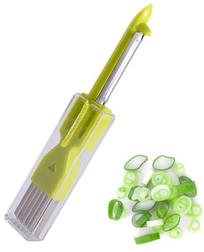 HSKRKOW 1 PCS 2 En 1 Cuchillo De Cebolla Verde,Cortador De Cebolla Verde De Acero Inoxidable,Cortador De Cebolleta De Acero Inoxidable, Cortador De Vegetales Y Ajo,Para Cortar Cebolletas En Tiras(B)