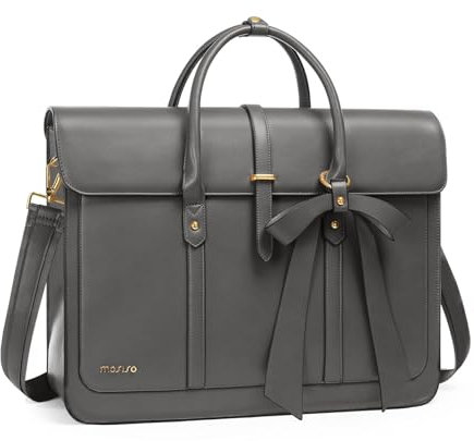 MOSISO Laptoptasche für Damen, 13-14 Zoll PU Leder Laptop Umhängetasche Umrüstbar auf Rucksack, 13,3 Zoll Lässig Handtasche Aktentasche Arbeit Reisen Tasche mit Schleifenknoten, Grau