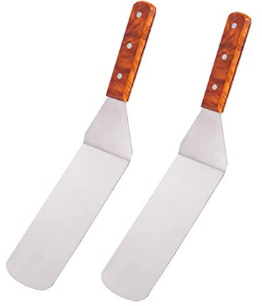 Amosfun Espátula Multiusos De Acero Inoxidable para Barbacoa y Hornear Pala para Bistec y Panqueques Mango De Madera