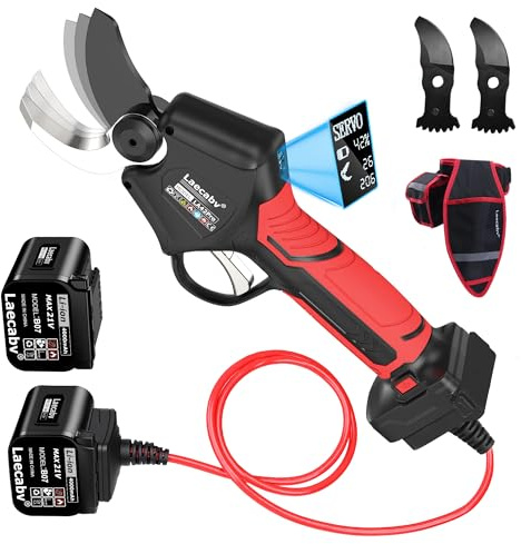 Laecabv 42 mm elektrisk sekatör, 21 V, 1150 W, professionell batteri sekatör, 2 x 4000 mAh batterier, LCD-skärm, progressiv skärning vinrankor (LA42Pro)