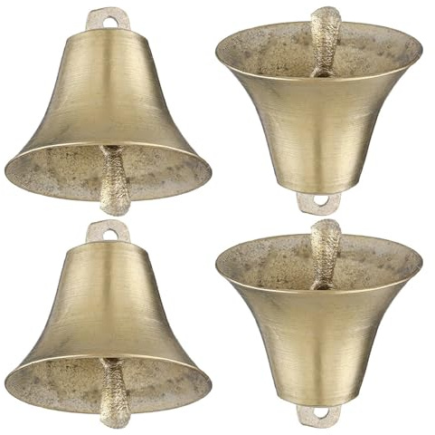 Große Kuhglocke aus Kupfer, 4 Stück, Vintage, und Klar | Anti Verlust Glocke, Retro Glocken zum Aufhängen, Goldfarbenes für Schafe und Pferde