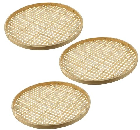 Alipis 3piezas Cestas De Bambú Tejidas Coladores Naturales Para Frutas y Verduras Cajas De Almacenaje Multifuncionales Para Cocina y Hogar