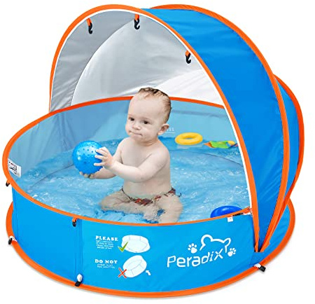 Peradix Splash Pool, tente de plage 4 en 1 pour bébé avec abri solaire UV, auvent et moustiquaire, tente portable pop-up pour enfants, animaux domestiques